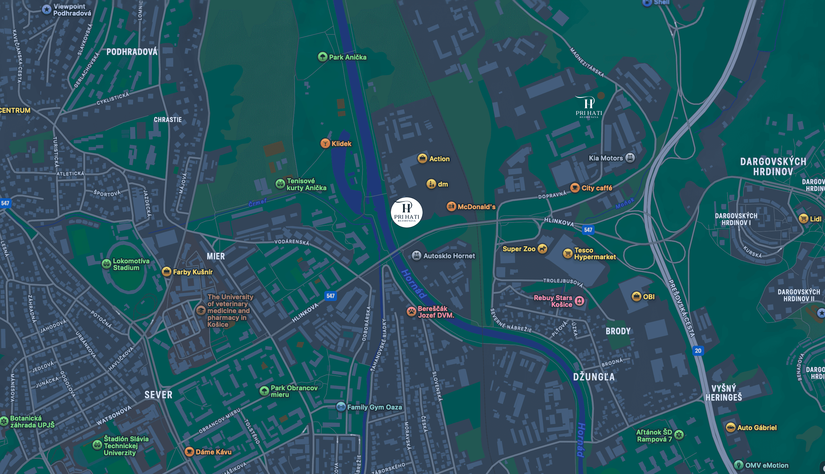 Mapa lokality PriHati Rezidencia — Košice